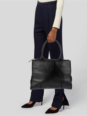 TORY BURCH ELLA TOTE Black Leather